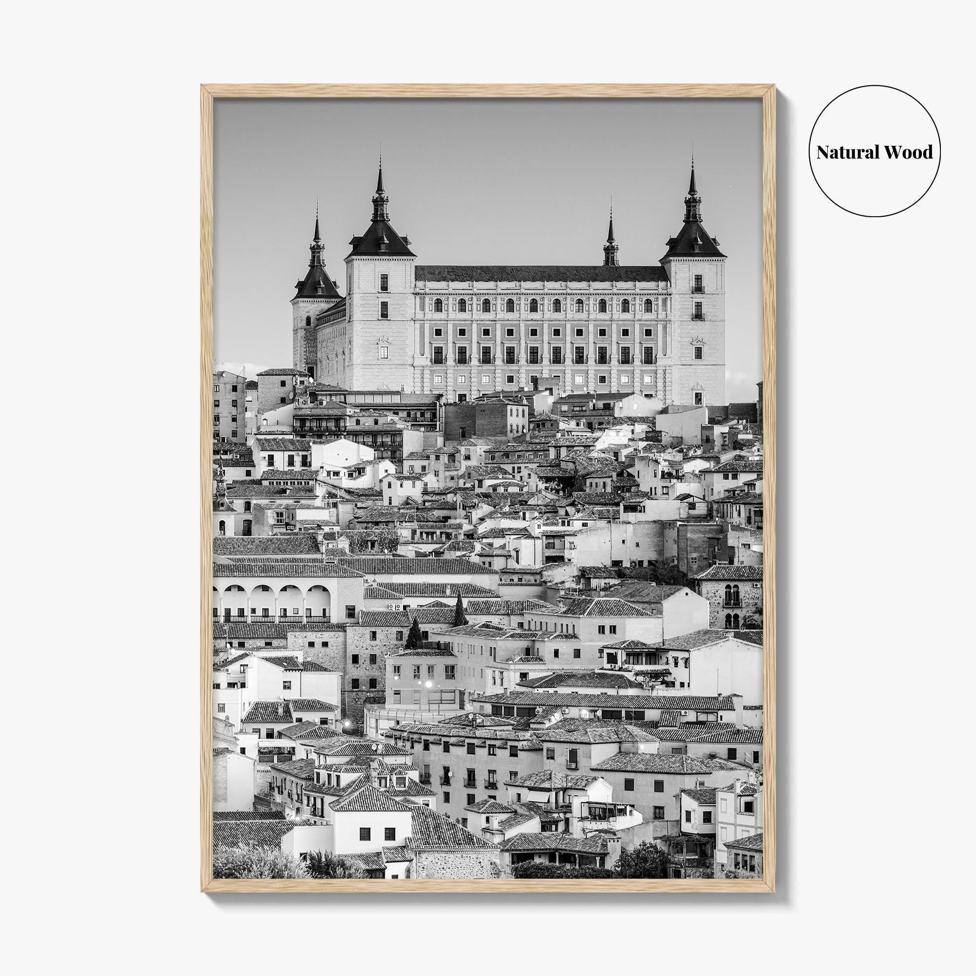 Toledo Spain Black and White Fine Art Photo Print, Alcazar Cityscape, Poster