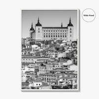 Toledo Spain Black and White Fine Art Photo Print, Alcazar Cityscape, Poster