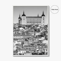 Toledo Spain Black and White Fine Art Photo Print, Alcazar Cityscape, Poster