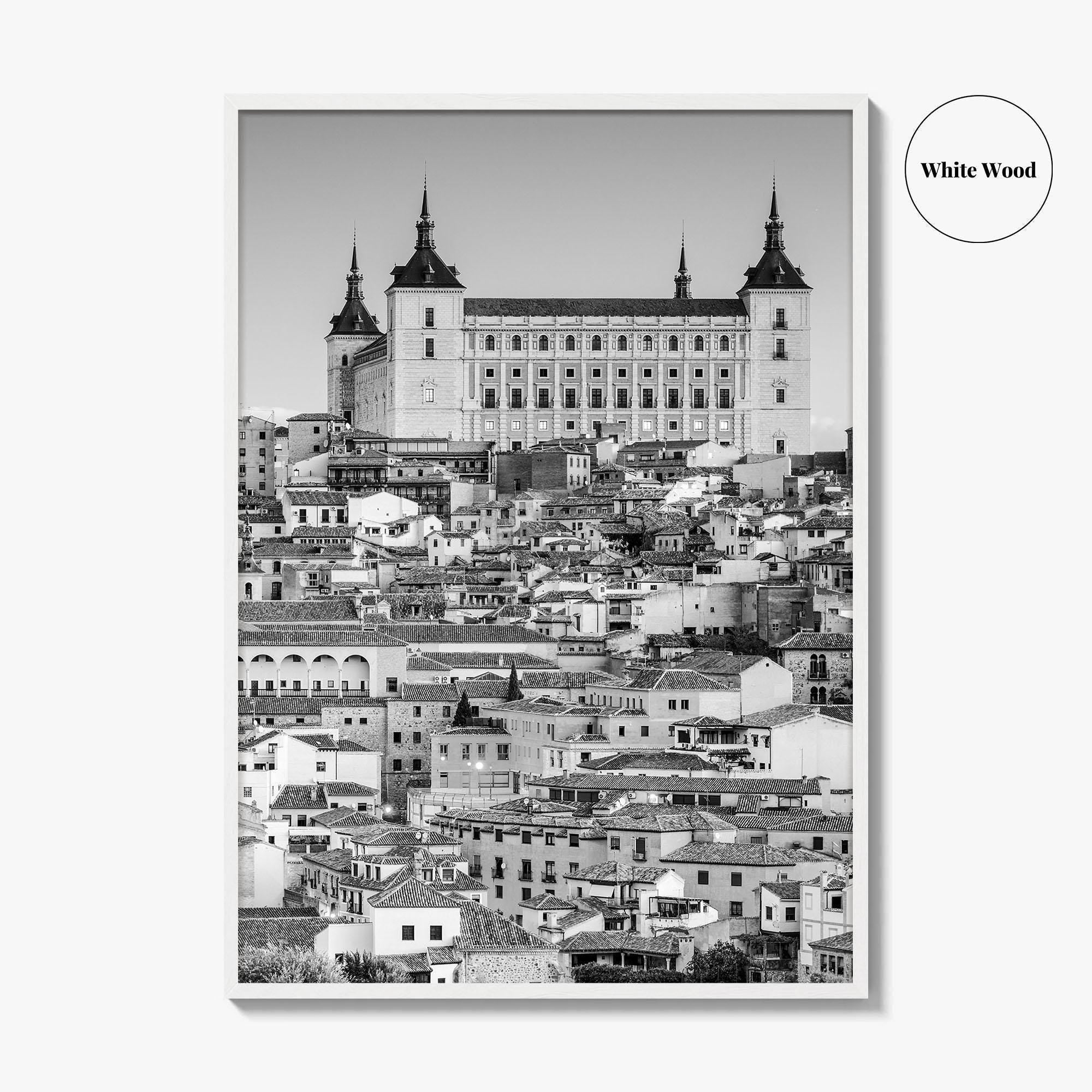 Toledo Spain Black and White Fine Art Photo Print, Alcazar Cityscape, Poster