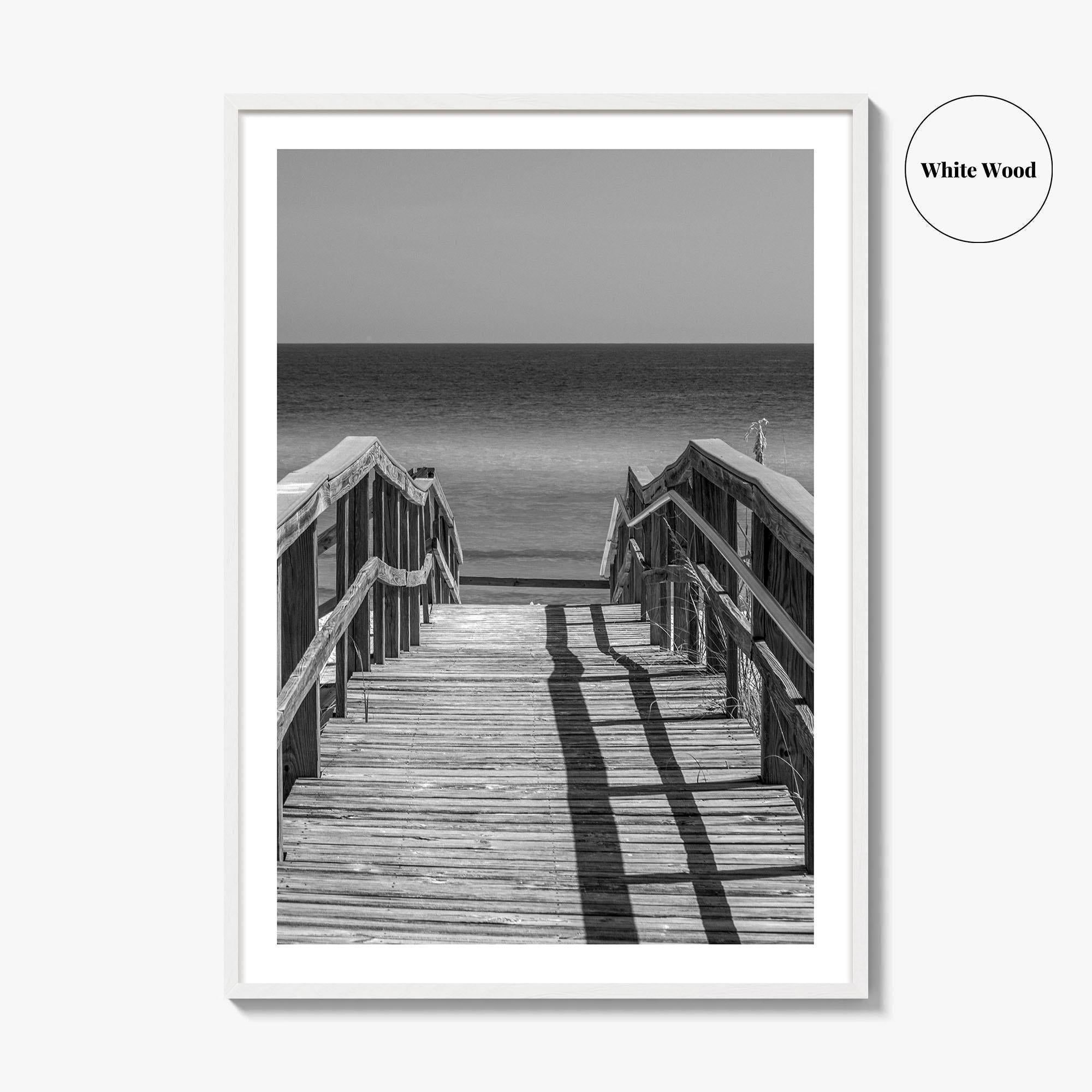 Pensacola Beach Black and White Fine Art Photo Print, Boardwalk Florida Poster