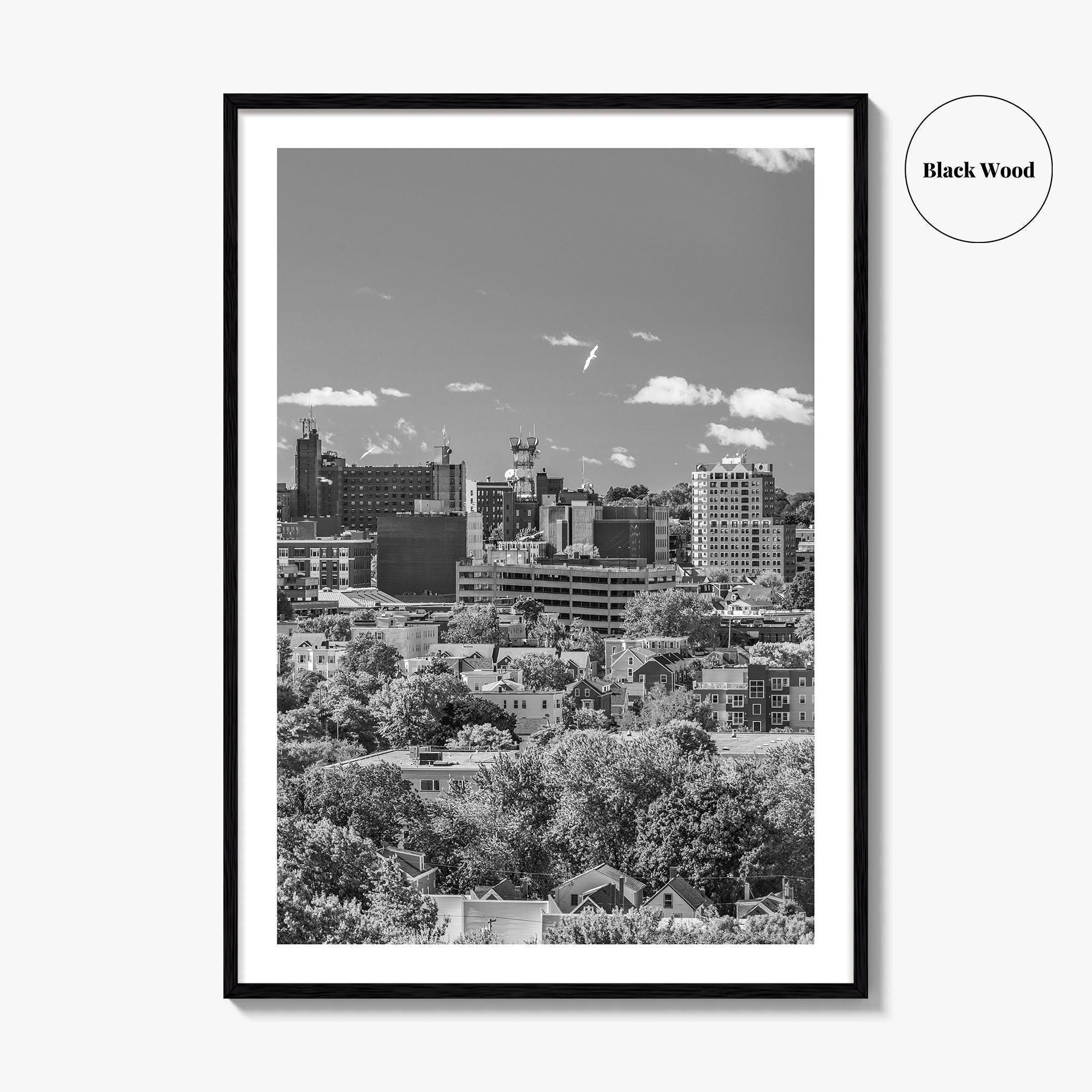 Portland Maine Skyline Black and White Fine Art Photo Print, Downtown, USA Poster