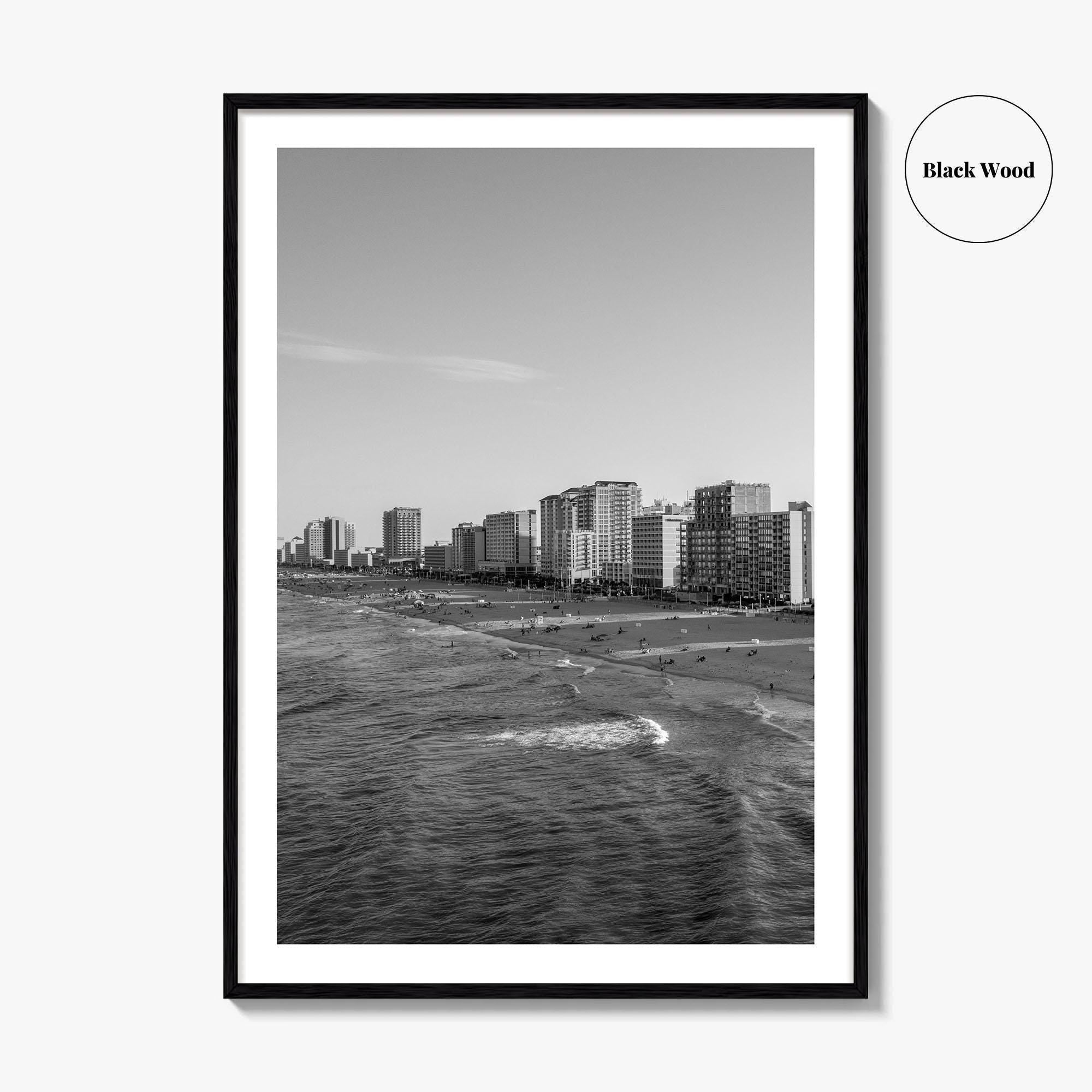 Virginia Beach Skyline Black and White Fine Art Photo Print, Oceanfront USA Wall Decor