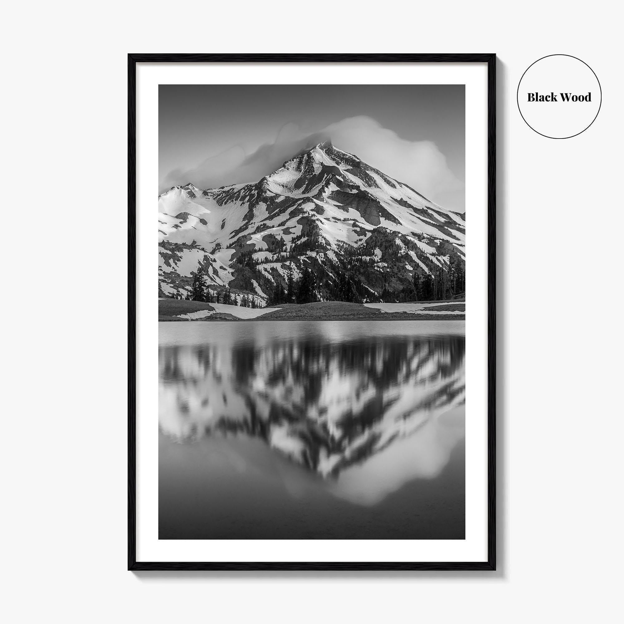 Oregon Black and White Fine Art Photo Print, South Sister Bend Green Lakes Poster