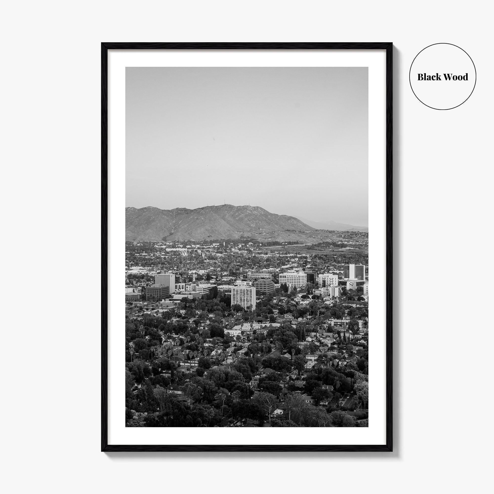 Riverside Skyline Black and White Fine Art Photo Print, Downtown, Mount Rubidoux, California Poster