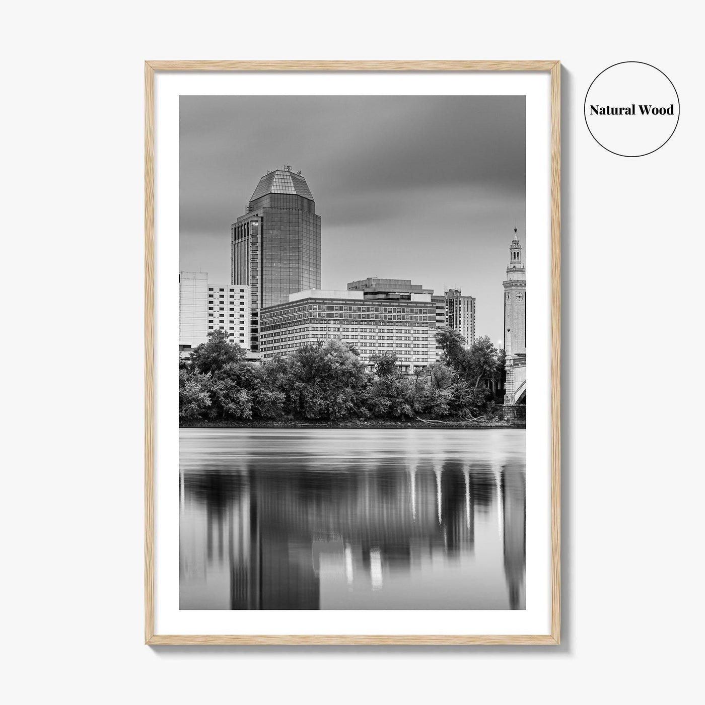Springfield Massachusetts Skyline Black and White Fine Art Photo Print, Wall Decor Poster, USA