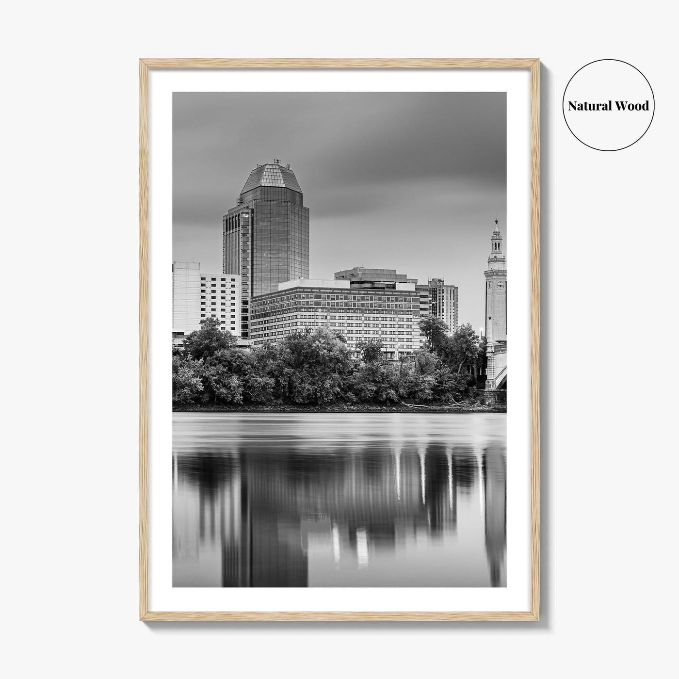 Springfield Massachusetts Skyline Black and White Fine Art Photo Print, Wall Decor Poster, USA