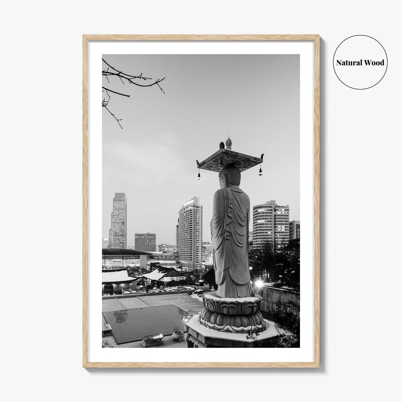 Seoul Black and White Fine Art Photo Print, Bongeunsa Temple, Gangnam, South Korea, Poster