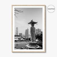Seoul Black and White Fine Art Photo Print, Bongeunsa Temple, Gangnam, South Korea, Poster