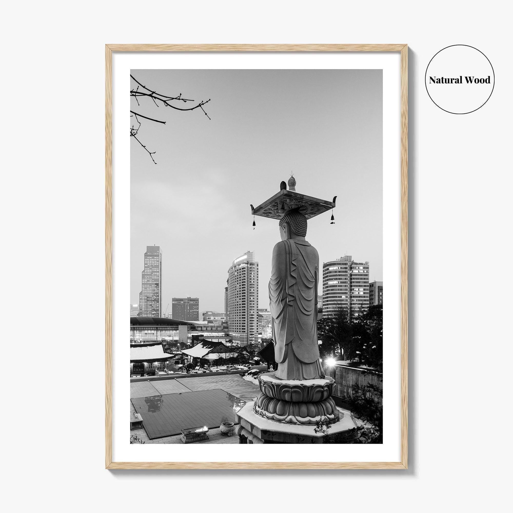 Seoul Black and White Fine Art Photo Print, Bongeunsa Temple, Gangnam, South Korea, Poster