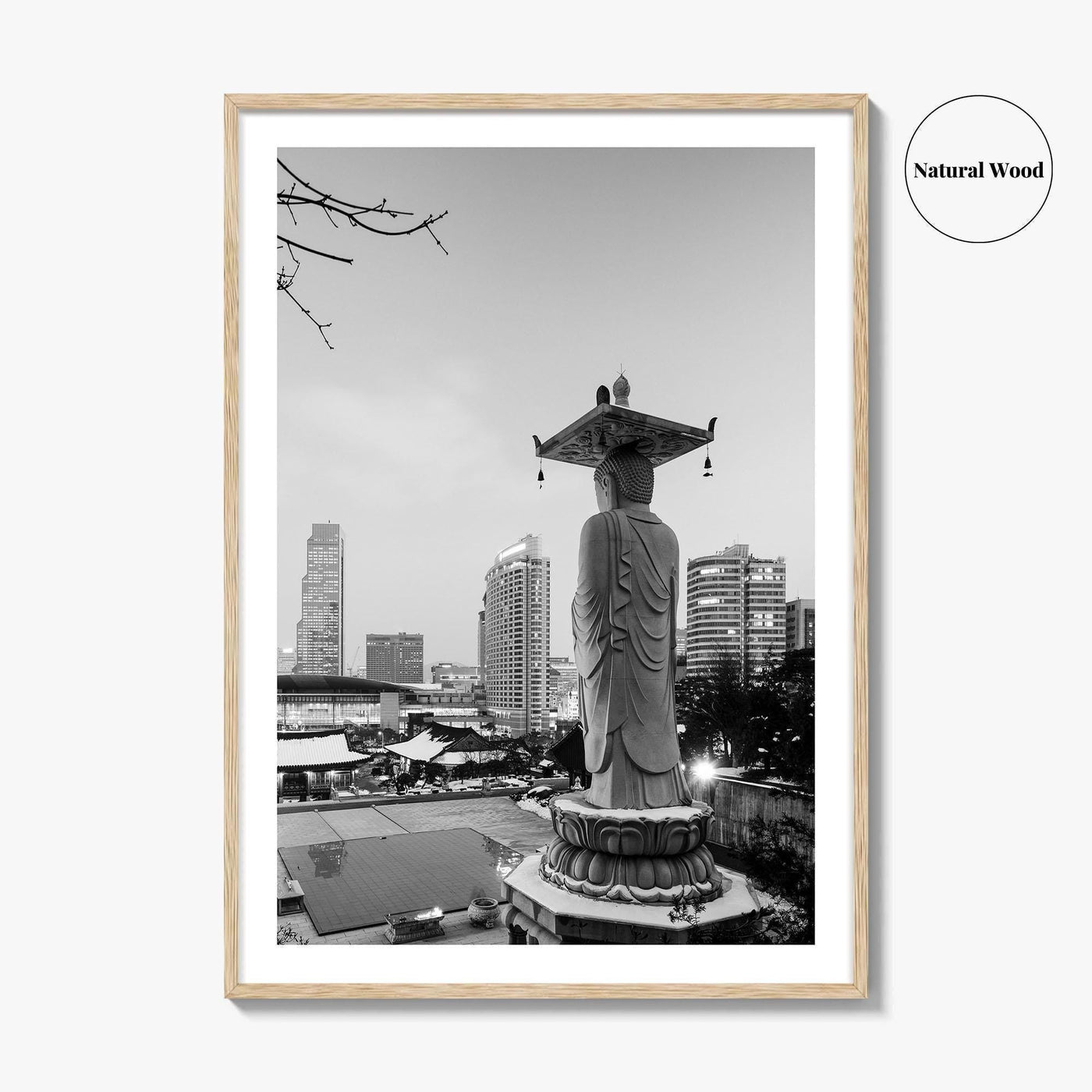 Seoul Black and White Fine Art Photo Print, Bongeunsa Temple, Gangnam, South Korea, Poster