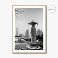 Seoul Black and White Fine Art Photo Print, Bongeunsa Temple, Gangnam, South Korea, Poster