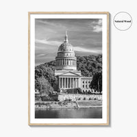 West Virginia Black and White Fine Art Photo Print, Charleston Capitol Kanawha River Poster