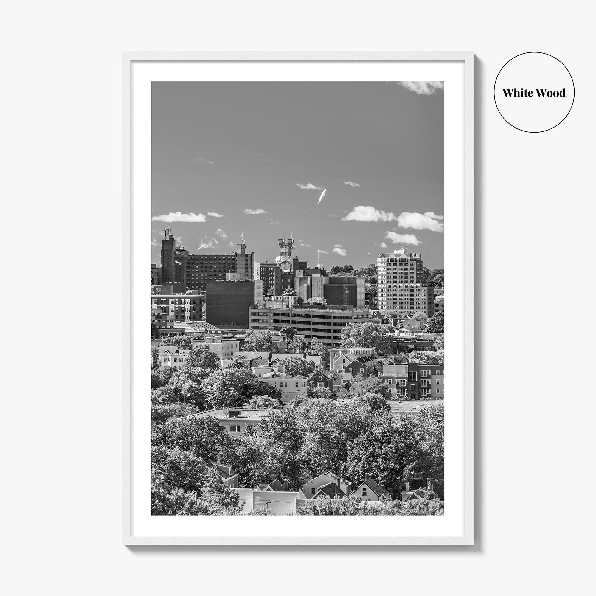 Portland Maine Skyline Black and White Fine Art Photo Print, Downtown, USA Poster