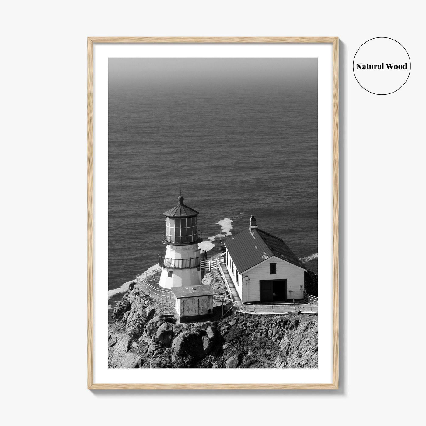Point Reyes Lighthouse Black and White Fine Art Photo Print, California Coast Poster