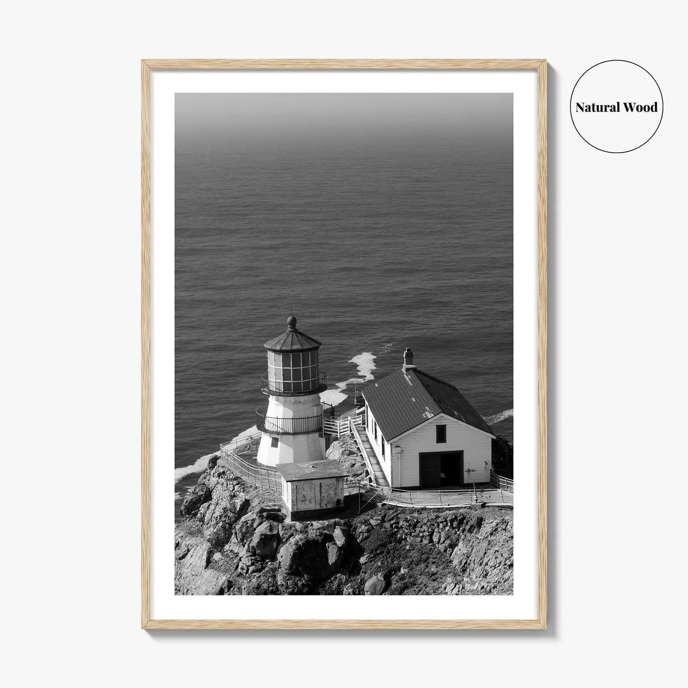 Point Reyes Lighthouse Black and White Fine Art Photo Print, California Coast Poster