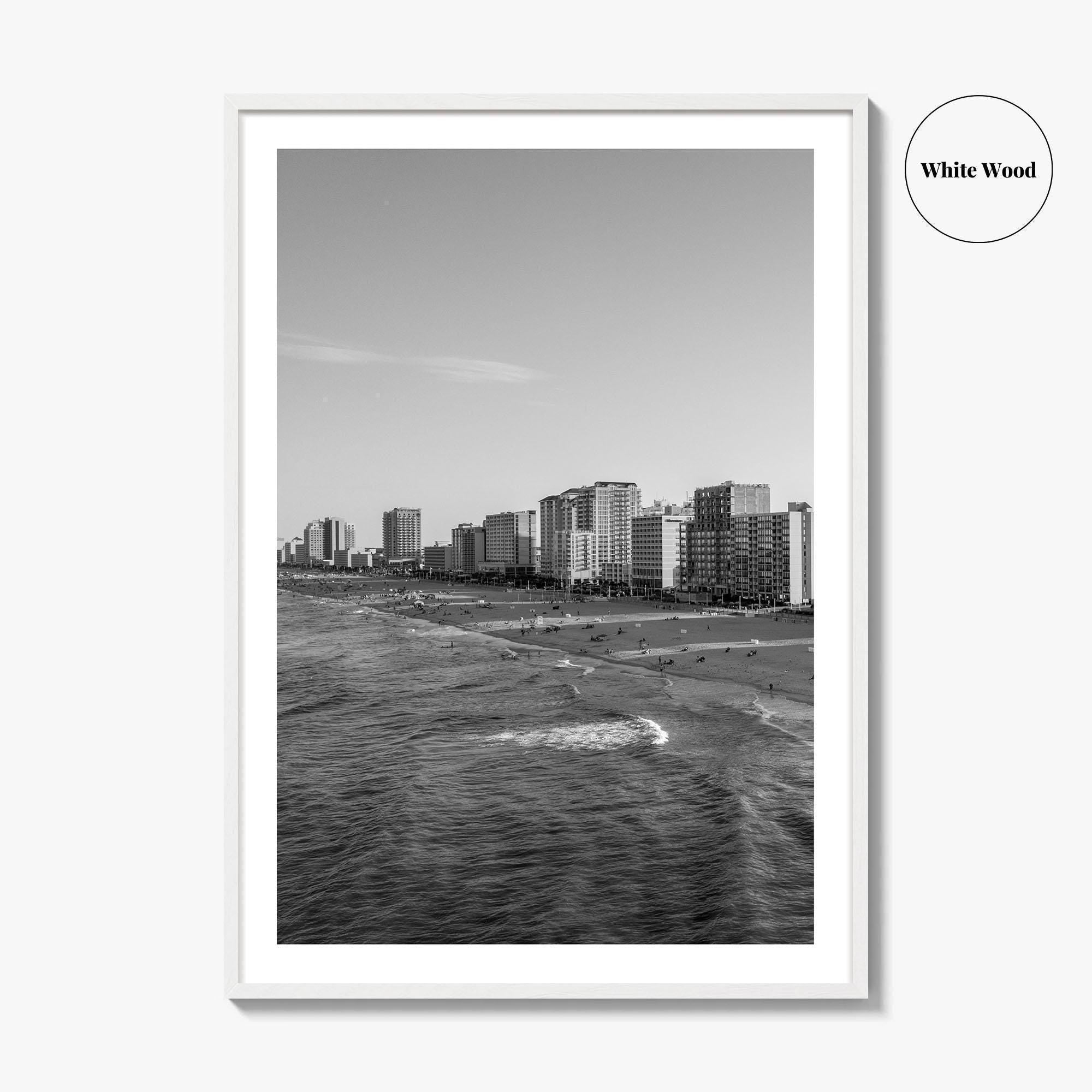Virginia Beach Skyline Black and White Fine Art Photo Print, Oceanfront USA Wall Decor