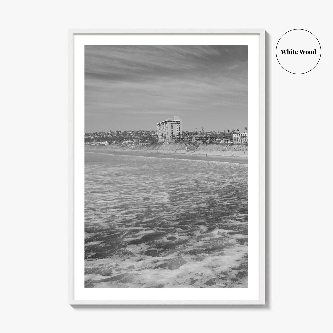 Pacific Beach Black and White Fine Art Photo Print, San Diego Pier California Poster