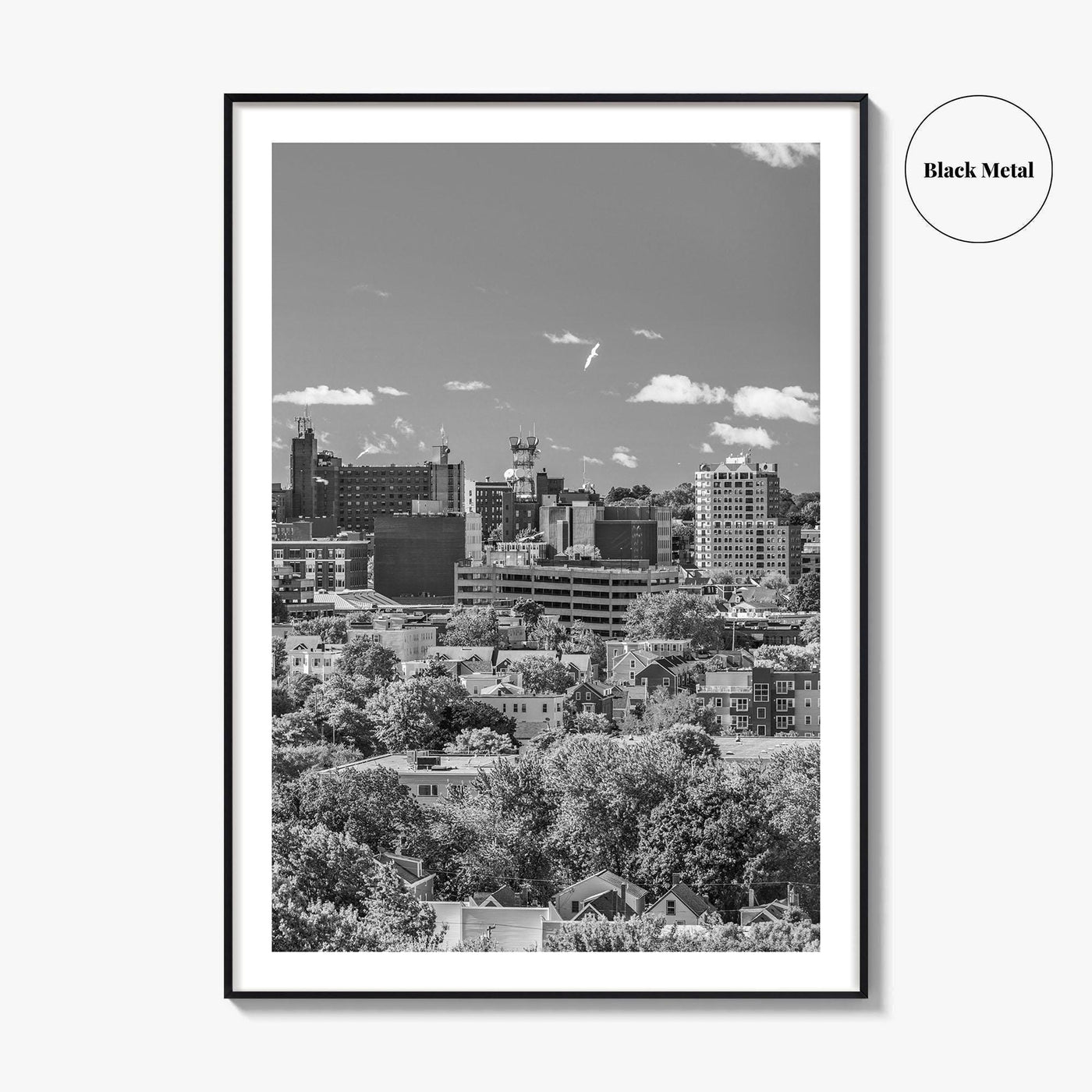 Portland Maine Skyline Black and White Fine Art Photo Print, Downtown, USA Poster