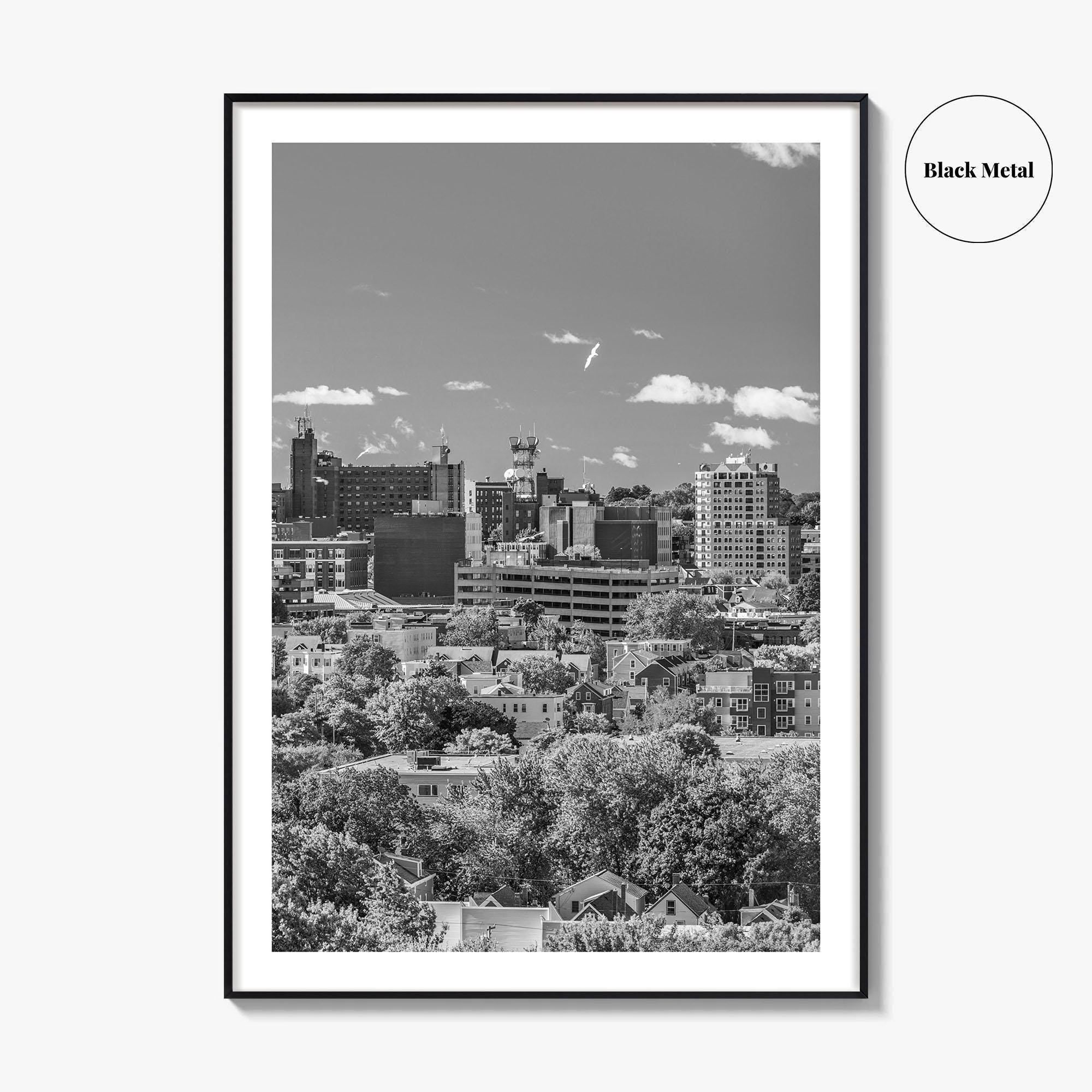 Portland Maine Skyline Black and White Fine Art Photo Print, Downtown, USA Poster