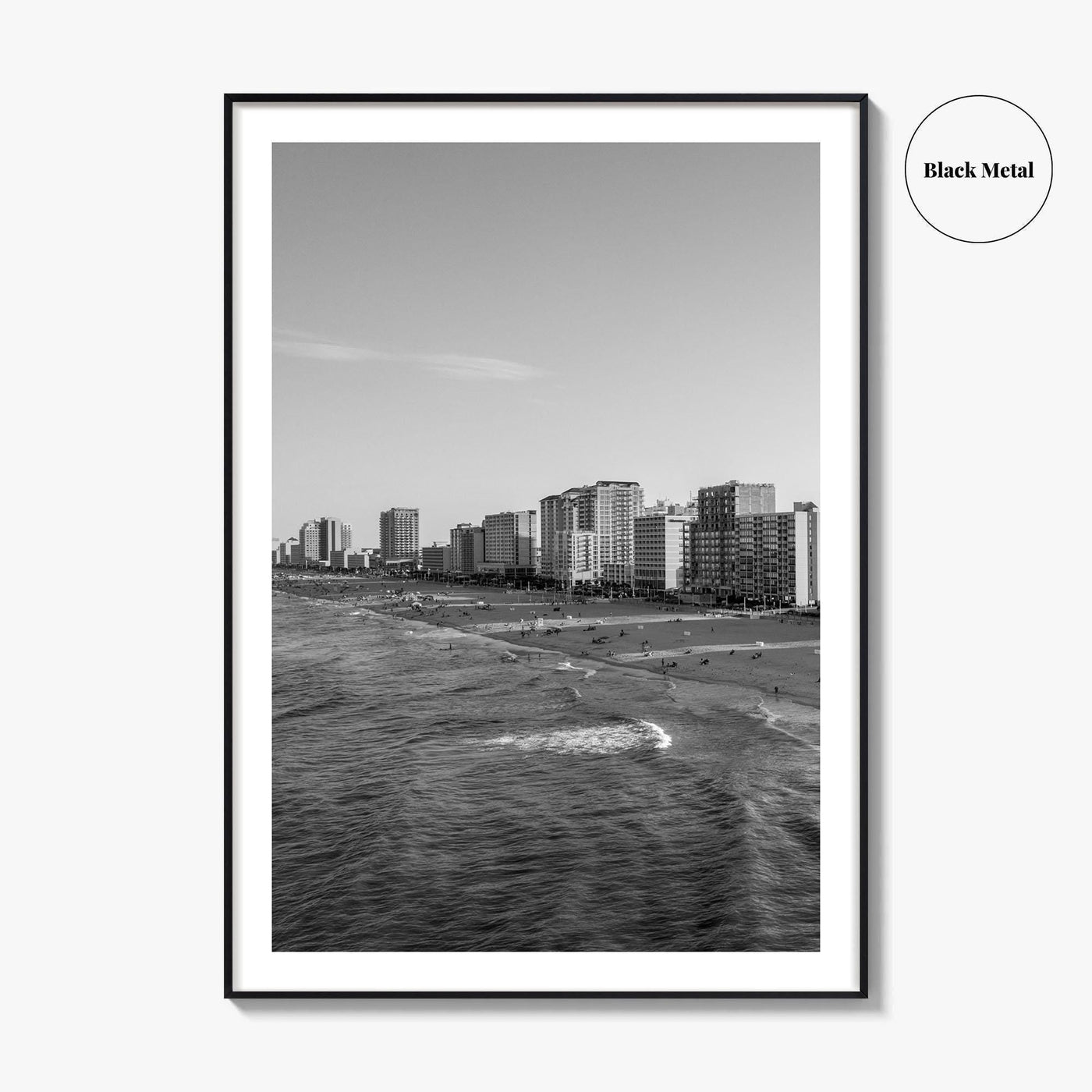 Virginia Beach Skyline Black and White Fine Art Photo Print, Oceanfront USA Wall Decor