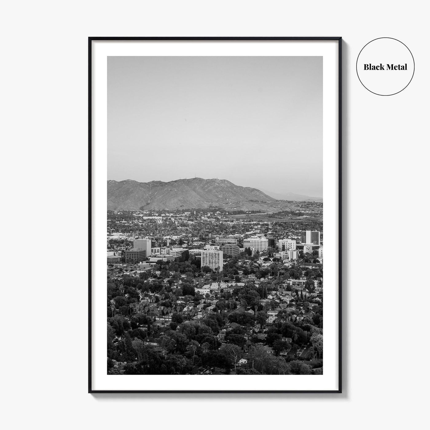 Riverside Skyline Black and White Fine Art Photo Print, Downtown, Mount Rubidoux, California Poster