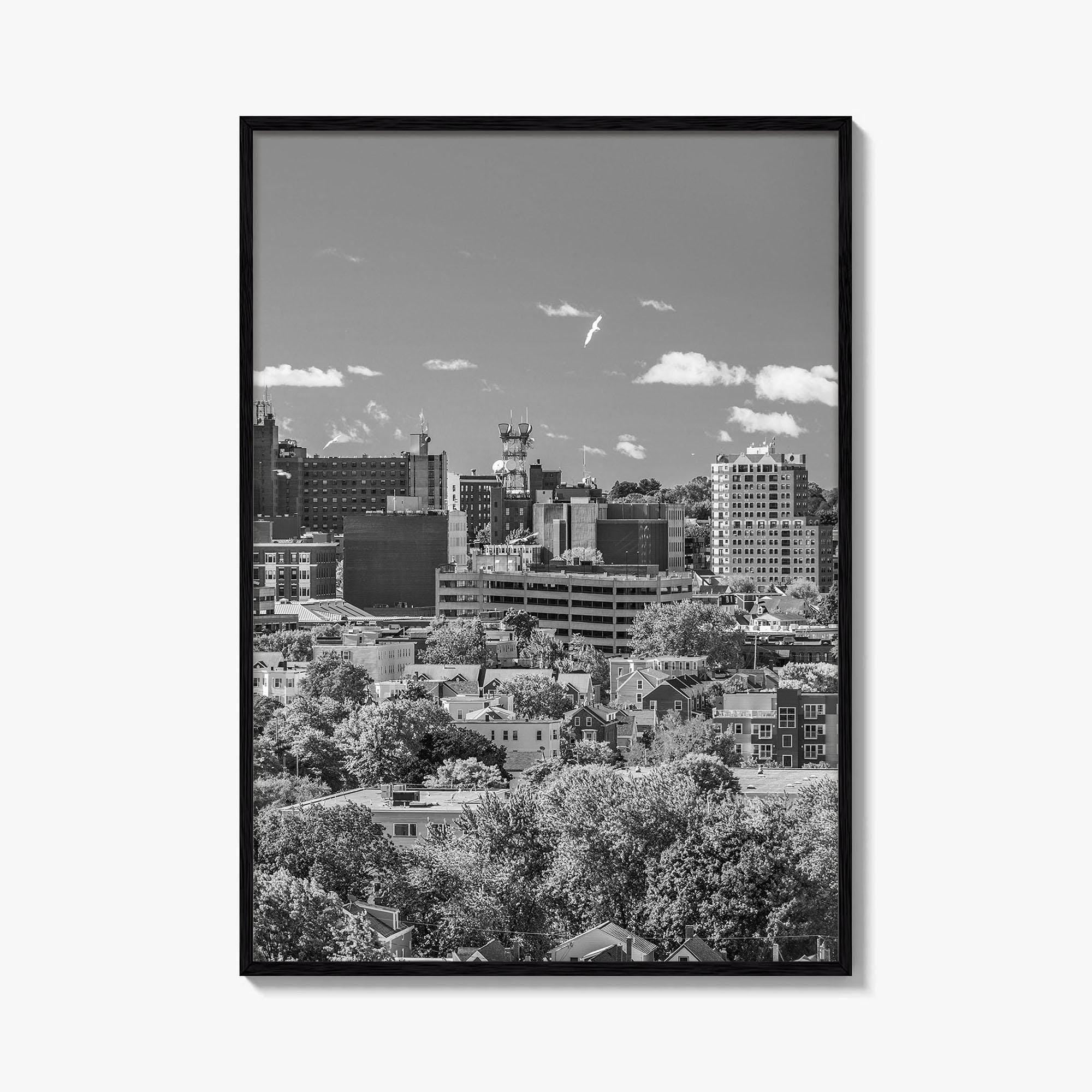 Portland Maine Skyline Black and White Fine Art Photo Print, Downtown, USA Poster