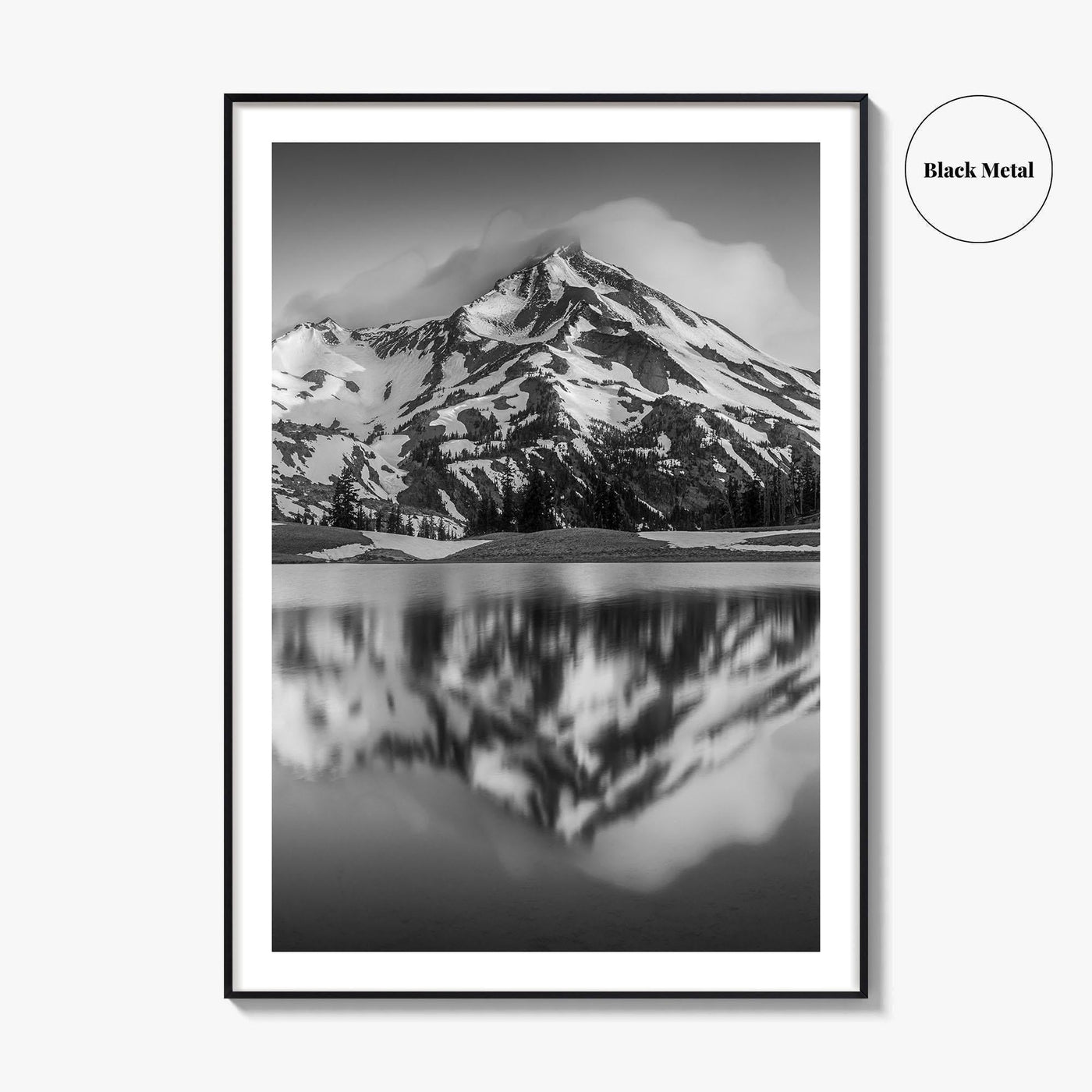 Oregon Black and White Fine Art Photo Print, South Sister Bend Green Lakes Poster