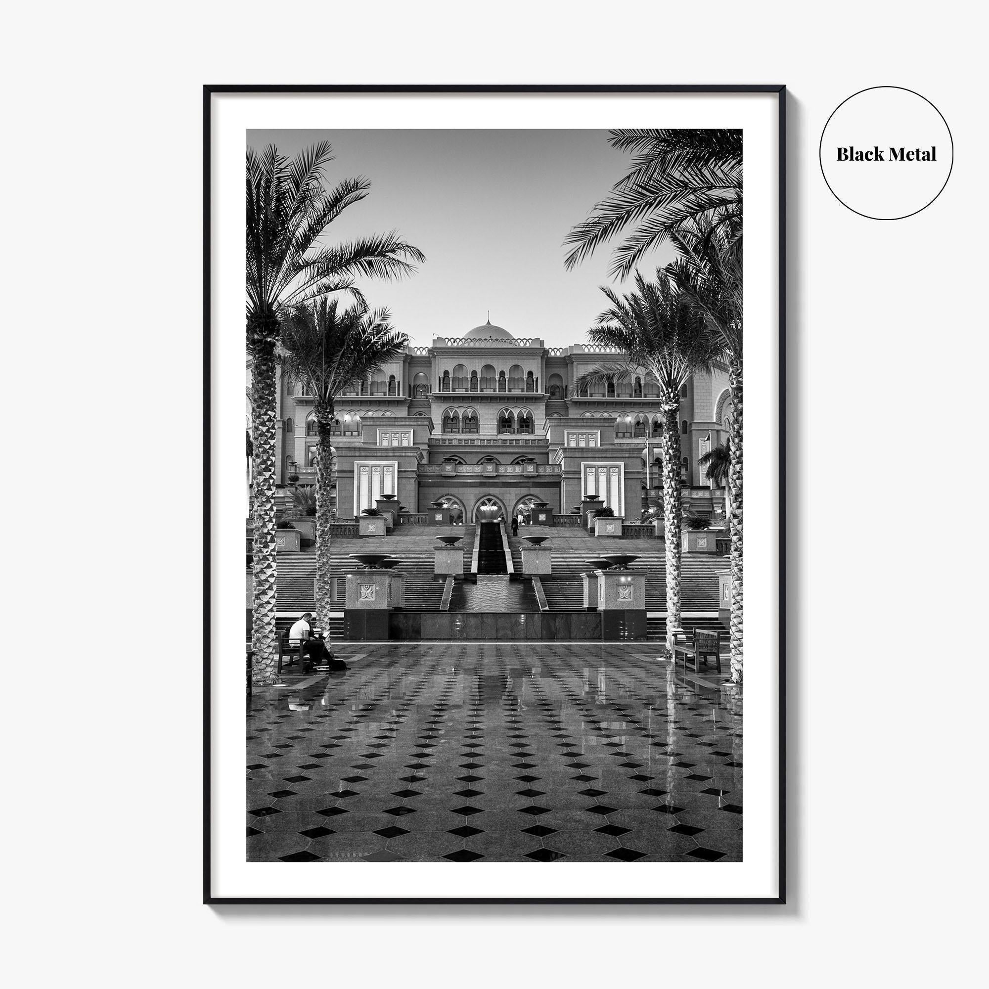 Abu Dhabi Black and White Fine Art Photo Print, Emirates Palace, UAE Poster