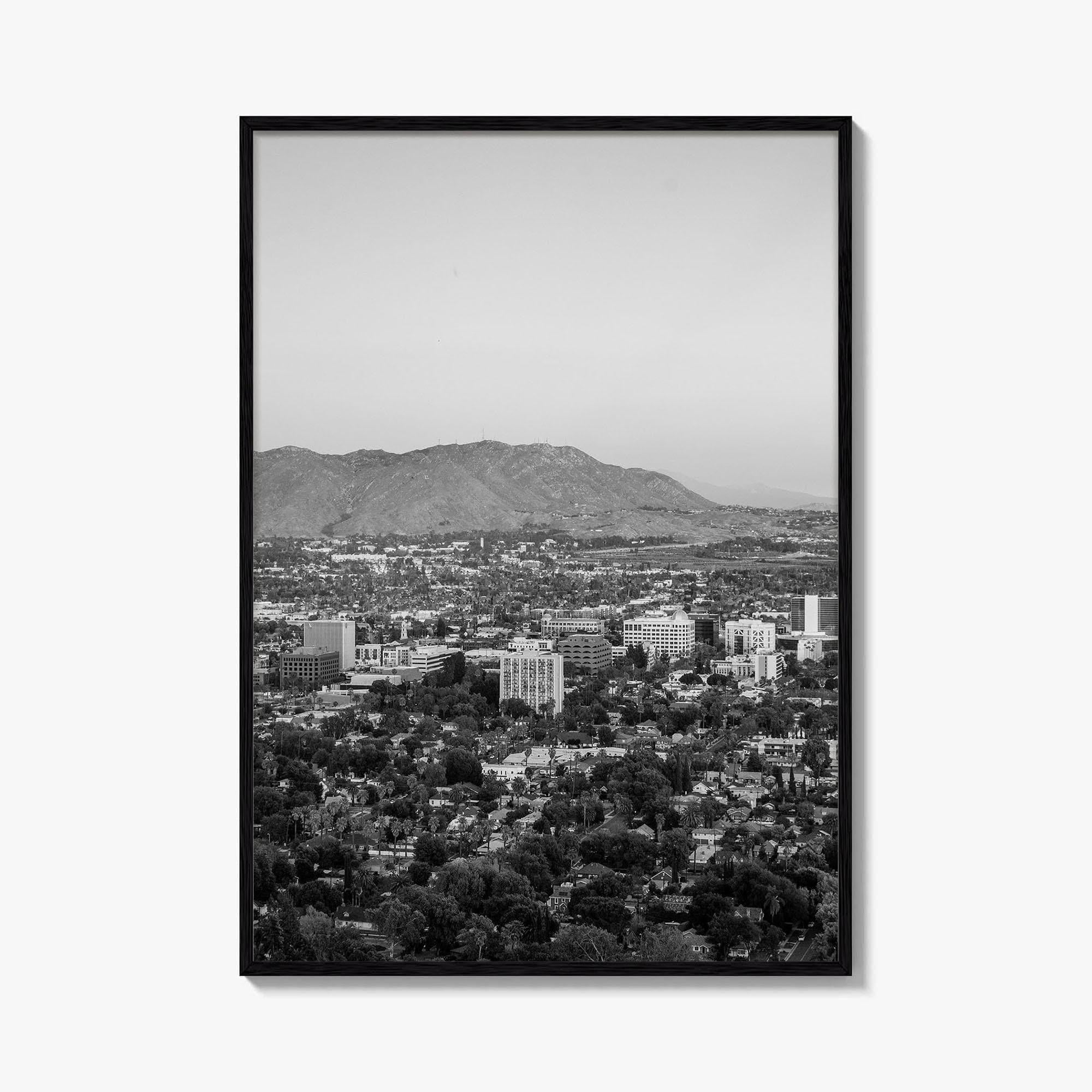 Riverside Skyline Black and White Fine Art Photo Print, Downtown, Mount Rubidoux, California Poster