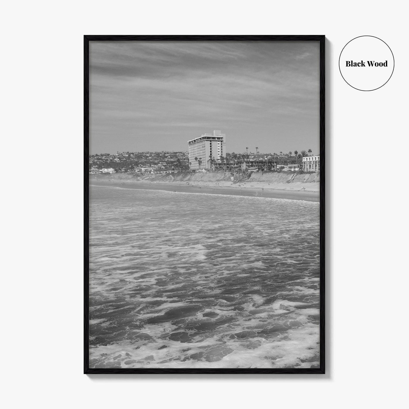 Pacific Beach Black and White Fine Art Photo Print, San Diego Pier California Poster