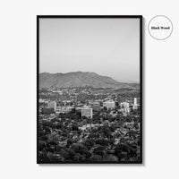 Riverside Skyline Black and White Fine Art Photo Print, Downtown, Mount Rubidoux, California Poster