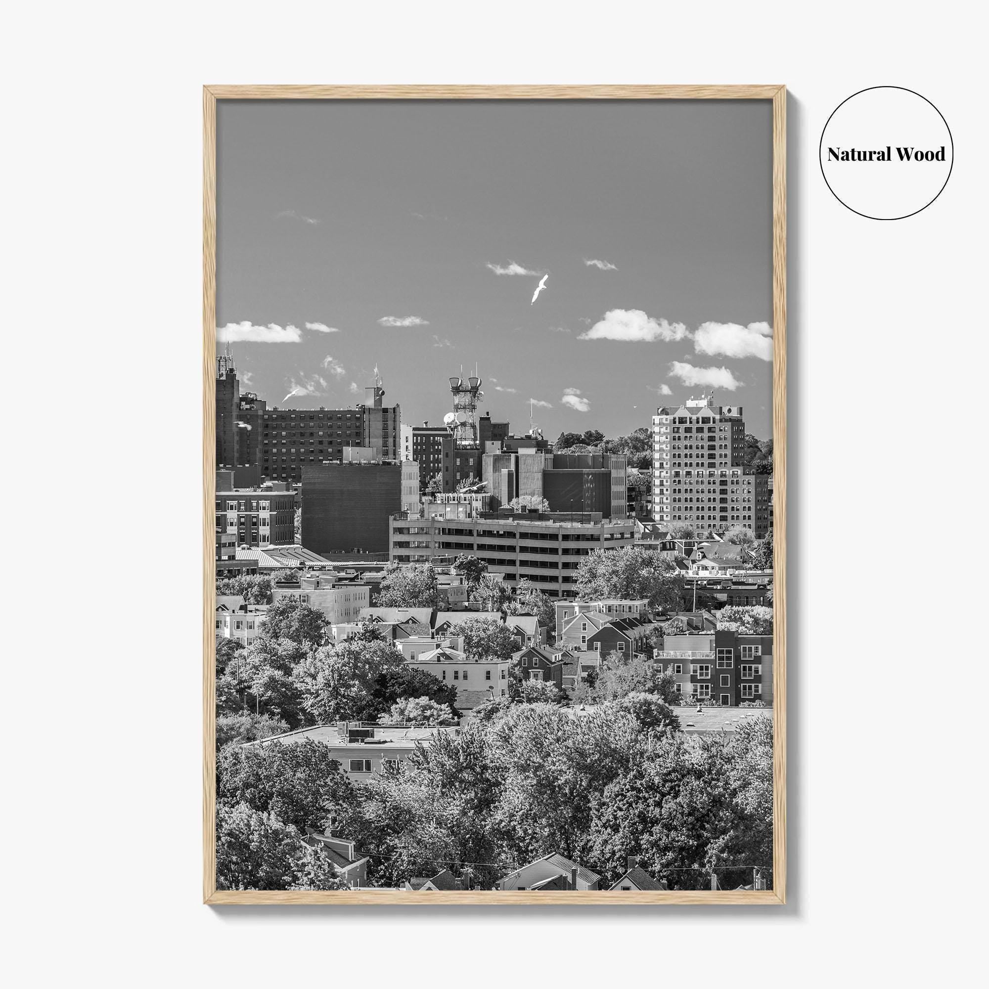 Portland Maine Skyline Black and White Fine Art Photo Print, Downtown, USA Poster