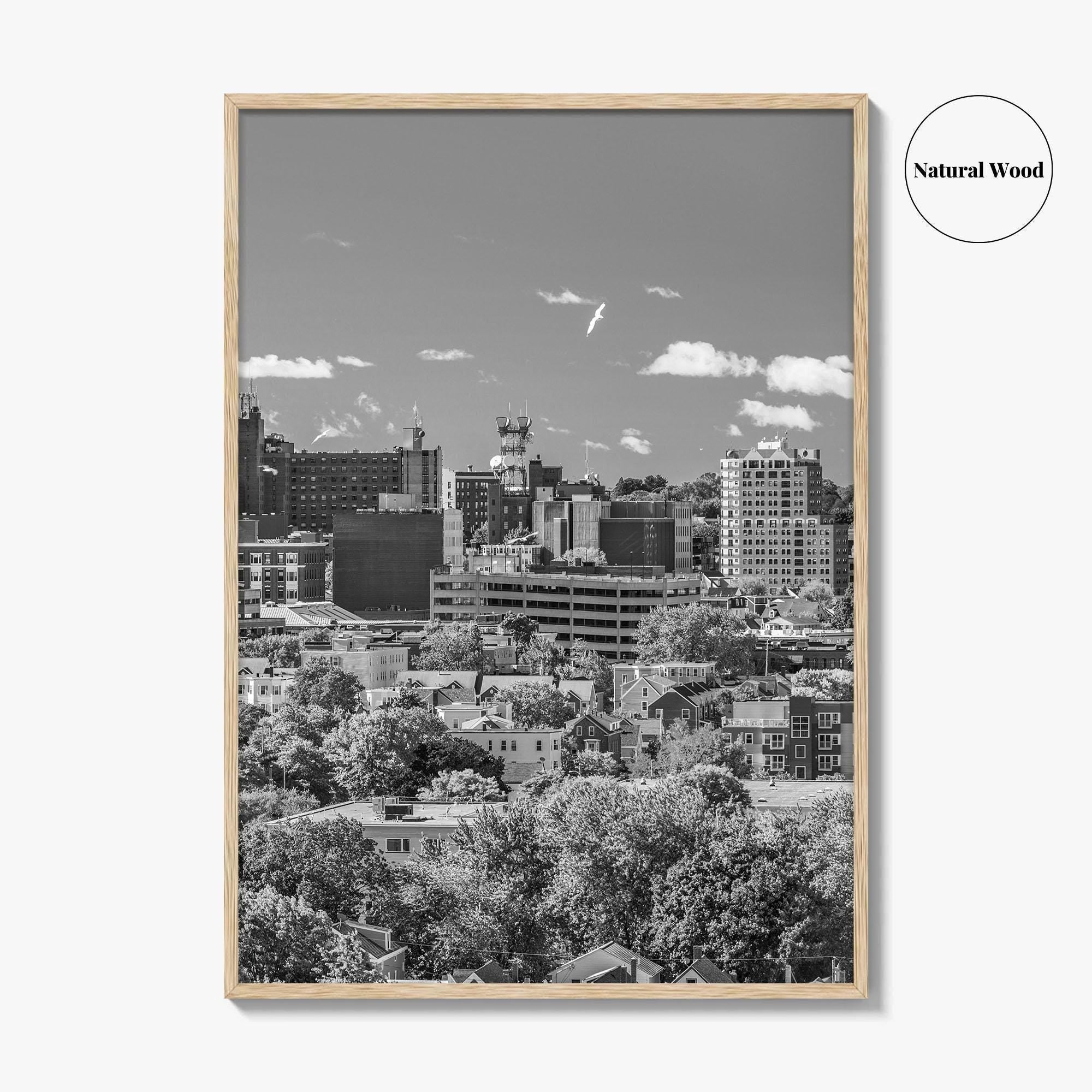 Portland Maine Skyline Black and White Fine Art Photo Print, Downtown, USA Poster