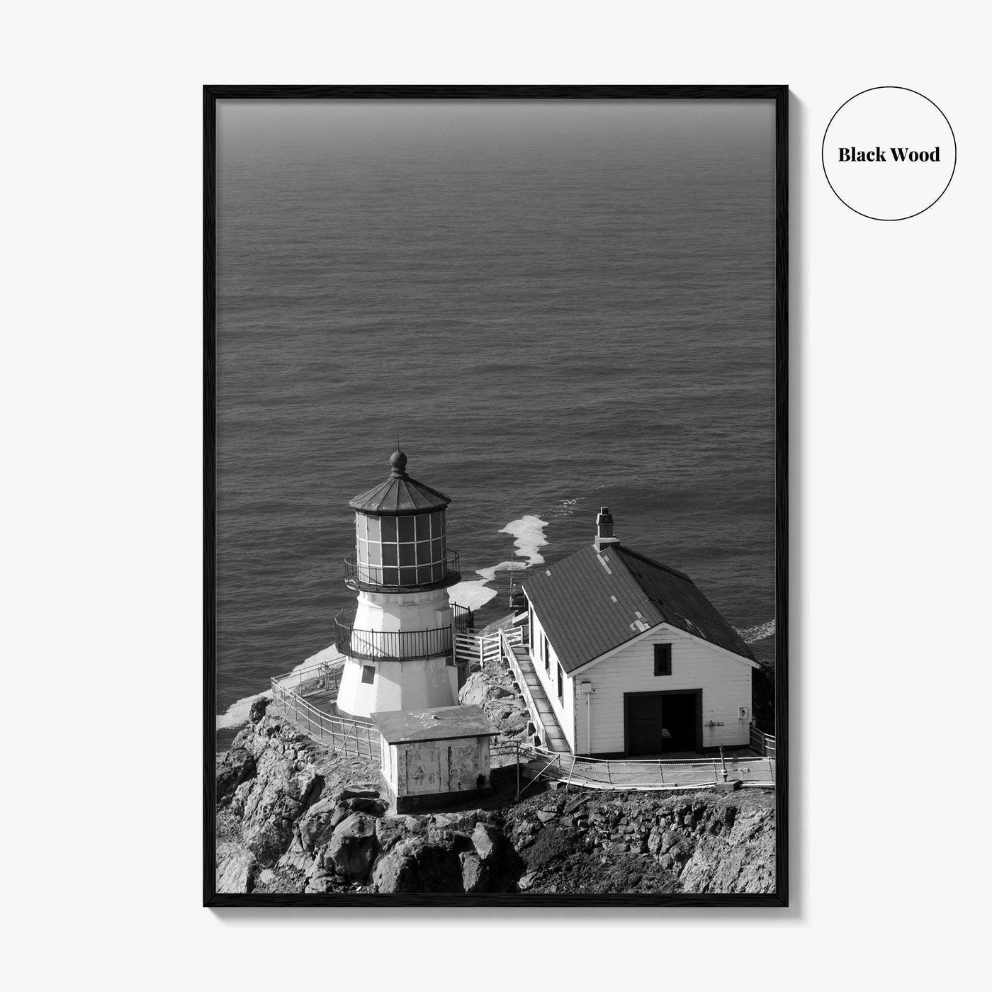 Point Reyes Lighthouse Black and White Fine Art Photo Print, California Coast Poster