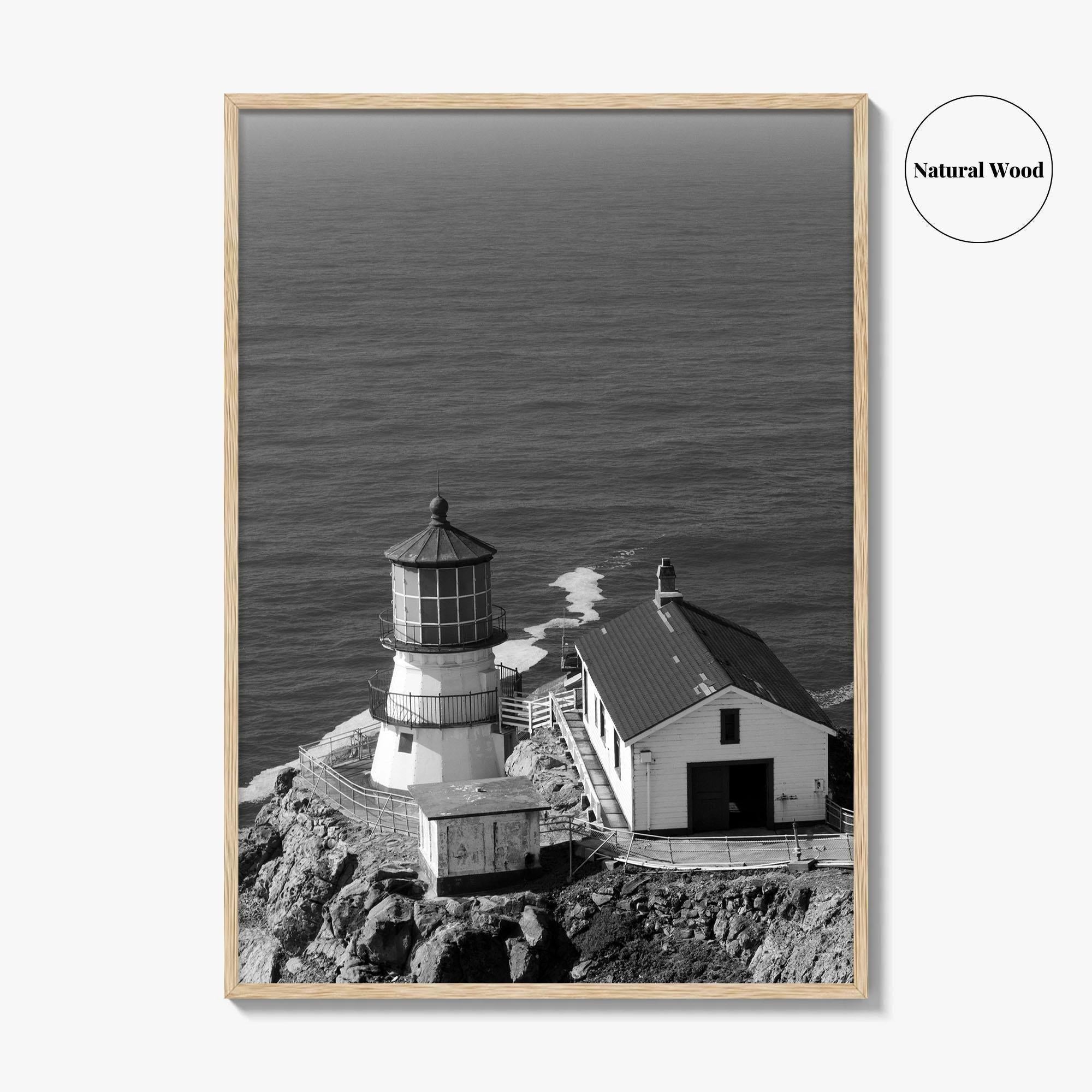 Point Reyes Lighthouse Black and White Fine Art Photo Print, California Coast Poster