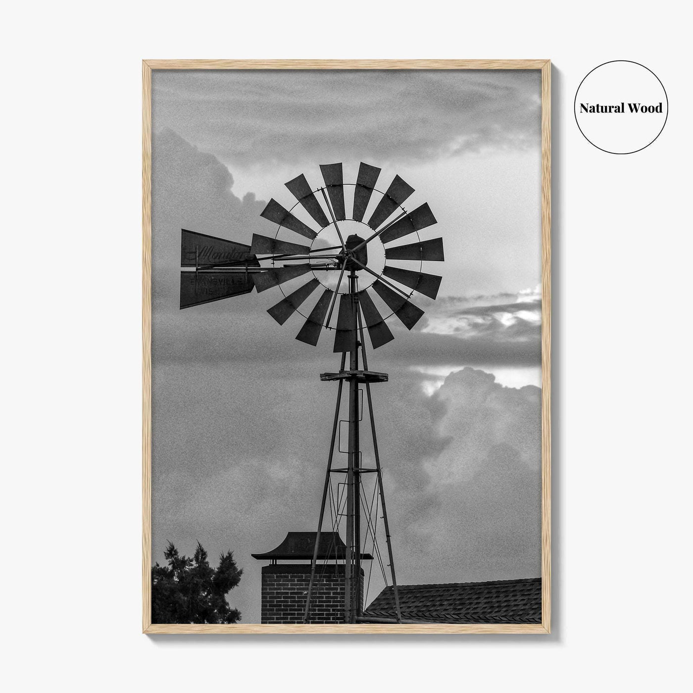 Texas Black and White Fine Art Photo Print, Windmill, Thunderstorm Skies, Landscape Poster, USA