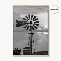 Texas Black and White Fine Art Photo Print, Windmill, Thunderstorm Skies, Landscape Poster, USA
