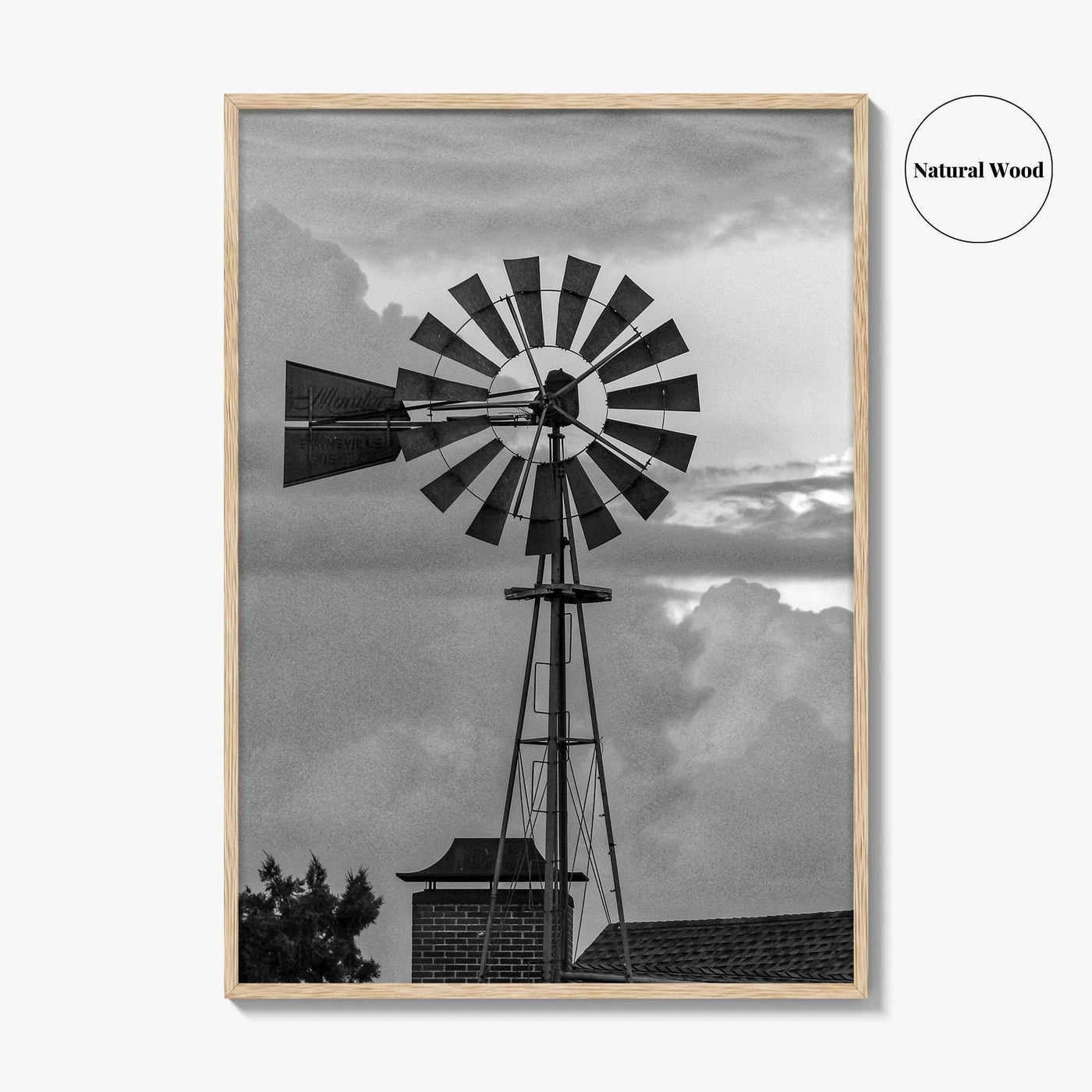 Texas Black and White Fine Art Photo Print, Windmill, Thunderstorm Skies, Landscape Poster, USA