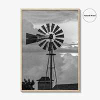 Texas Black and White Fine Art Photo Print, Windmill, Thunderstorm Skies, Landscape Poster, USA
