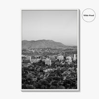 Riverside Skyline Black and White Fine Art Photo Print, Downtown, Mount Rubidoux, California Poster