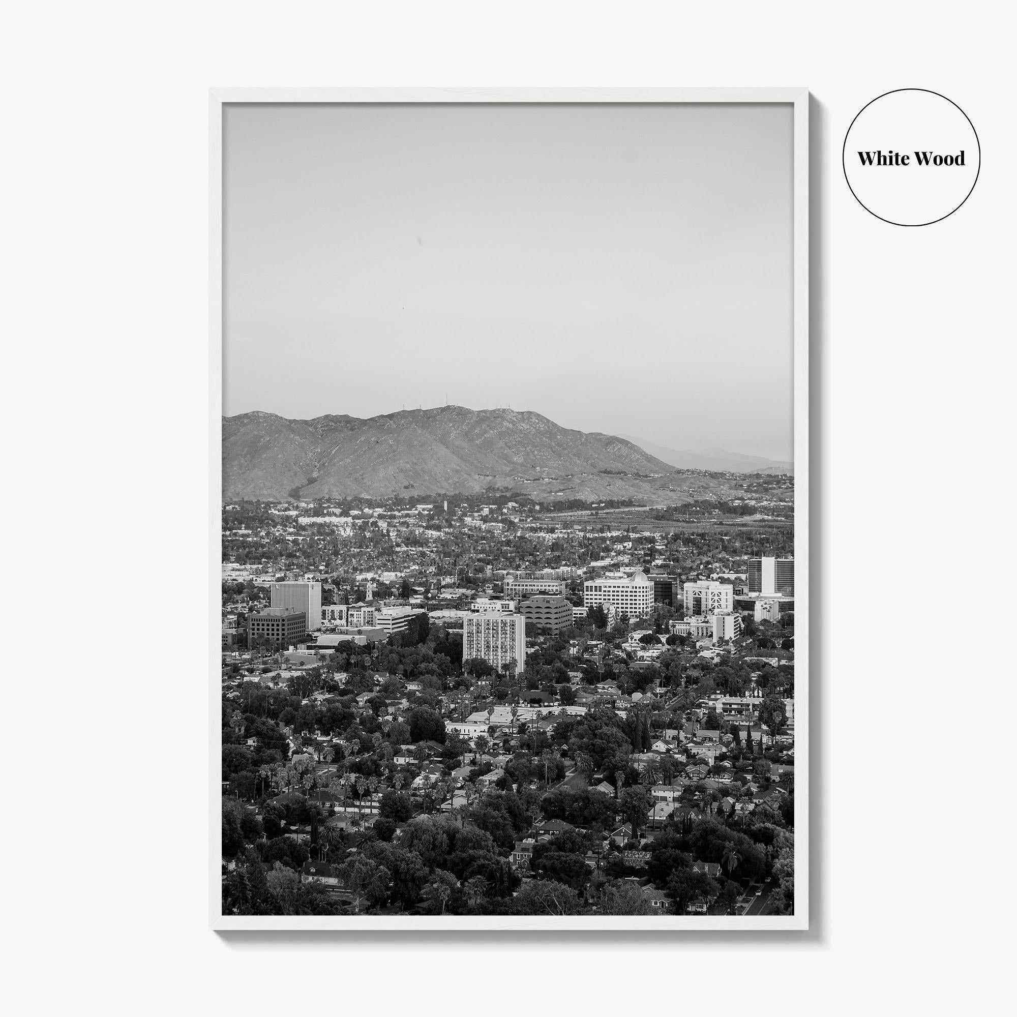 Riverside Skyline Black and White Fine Art Photo Print, Downtown, Mount Rubidoux, California Poster