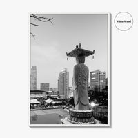 Seoul Black and White Fine Art Photo Print, Bongeunsa Temple, Gangnam, South Korea, Poster
