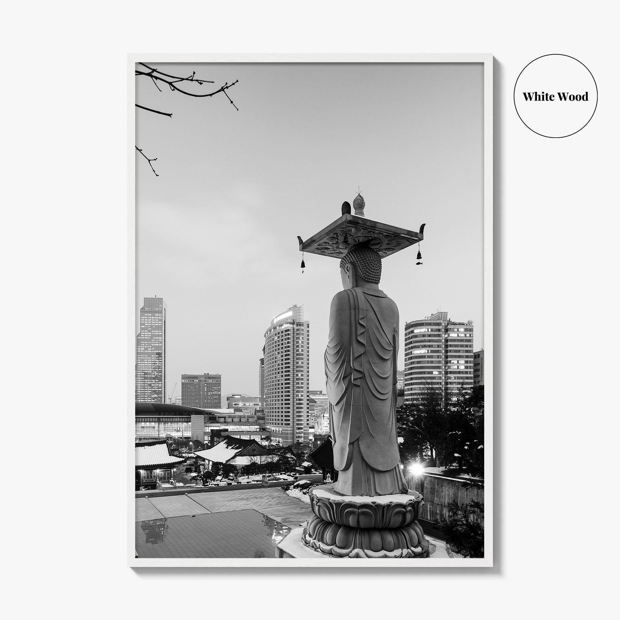 Seoul Black and White Fine Art Photo Print, Bongeunsa Temple, Gangnam, South Korea, Poster