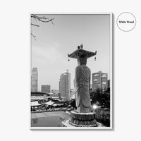 Seoul Black and White Fine Art Photo Print, Bongeunsa Temple, Gangnam, South Korea, Poster