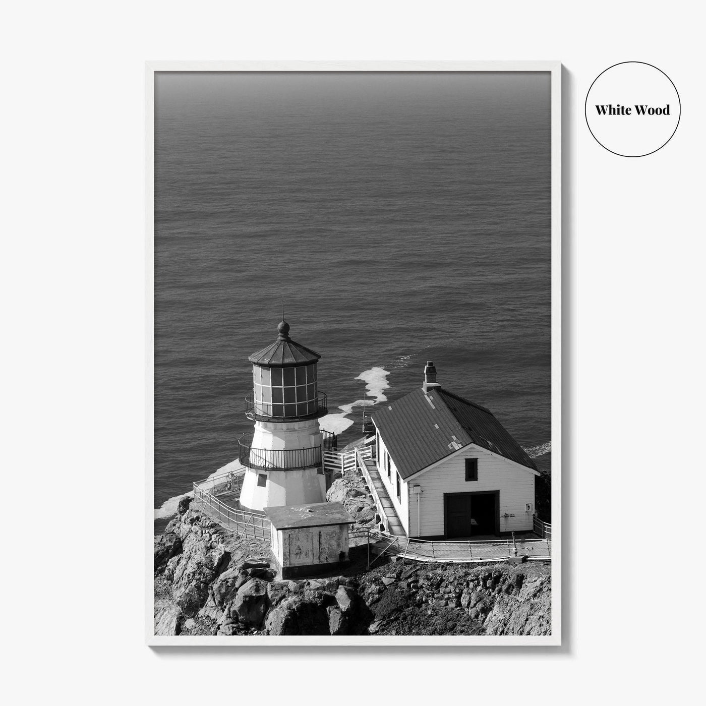 Point Reyes Lighthouse Black and White Fine Art Photo Print, California Coast Poster