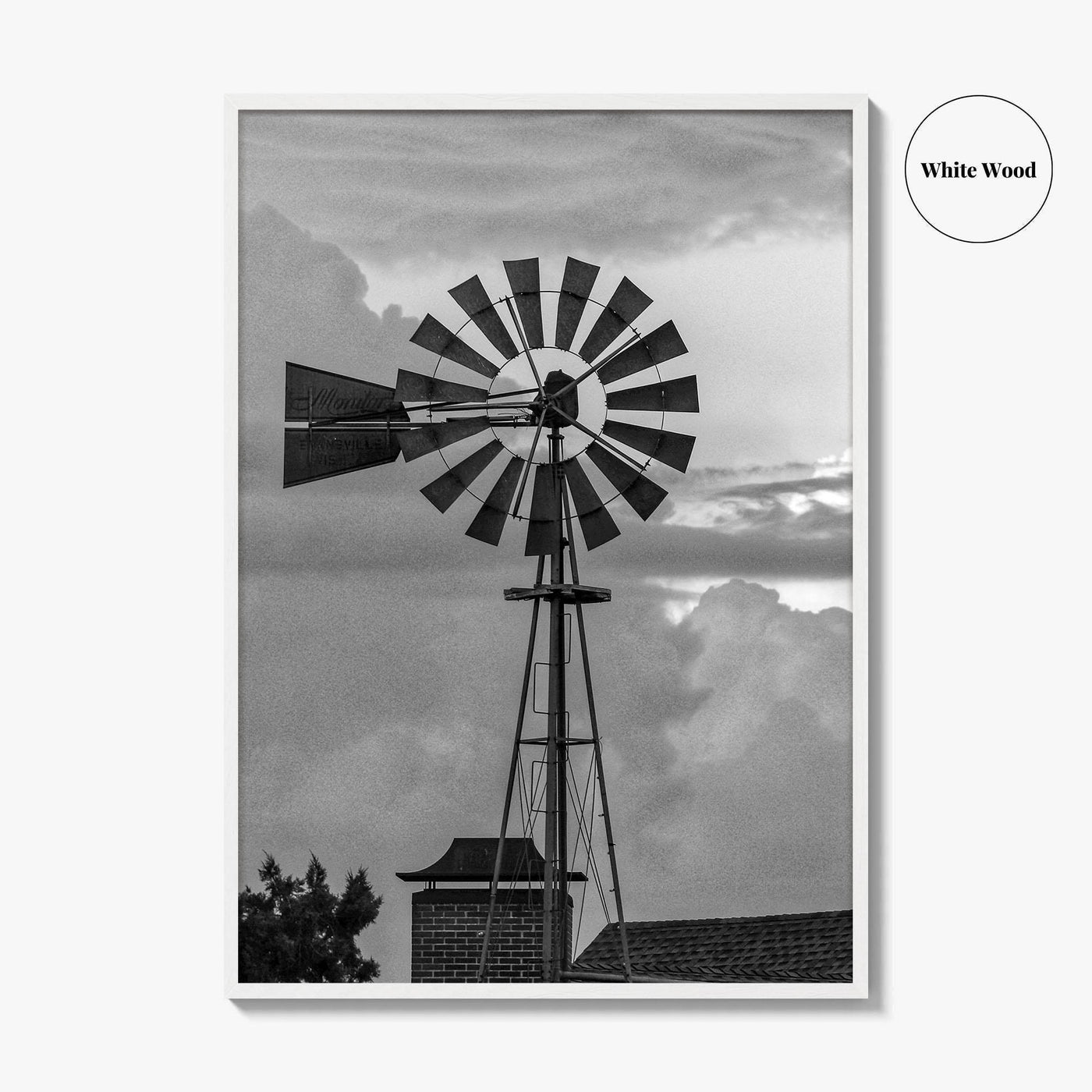 Texas Black and White Fine Art Photo Print, Windmill, Thunderstorm Skies, Landscape Poster, USA