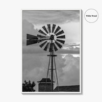Texas Black and White Fine Art Photo Print, Windmill, Thunderstorm Skies, Landscape Poster, USA