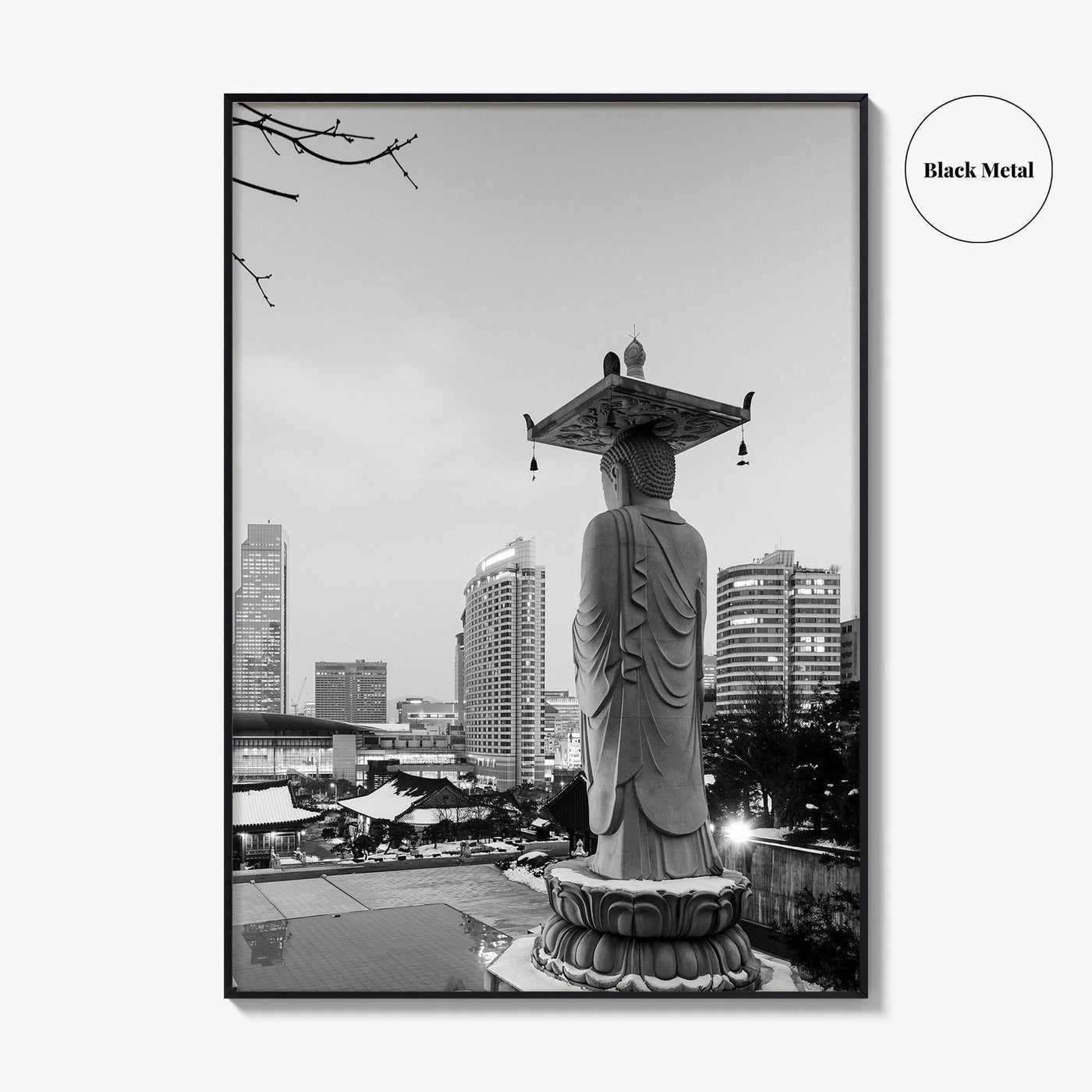 Seoul Black and White Fine Art Photo Print, Bongeunsa Temple, Gangnam, South Korea, Poster