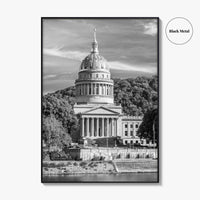 West Virginia Black and White Fine Art Photo Print, Charleston Capitol Kanawha River Poster